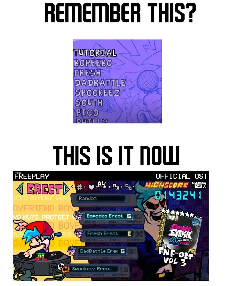 Legacy Freeplay list compared with the newer DJ-style Freeplay menu