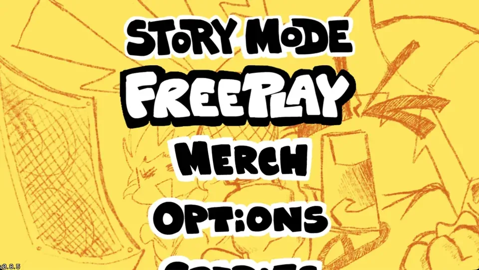 FNF main menu showing version v0.8.5 in the bottom-left corner